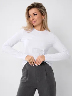 Лонгслив белый хлопок с длинным рукавом школьный